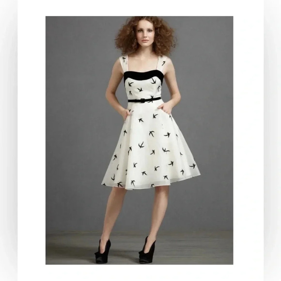Anthropologie Dresses & Skirts - BHLDN Anthro Dress Hitherto Floating Flock Bird Silk Organza Velvet dress
